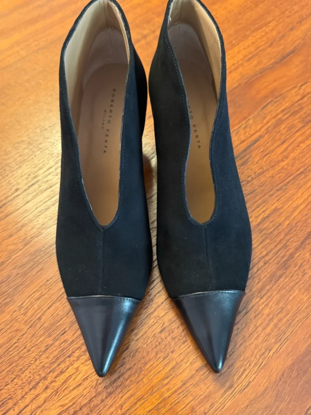 Black suede booties with leather tips - Size 39